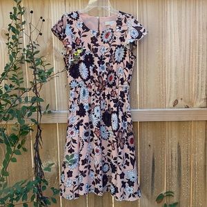 NWT Loft, Petite pink floral midi dress with, Size SP